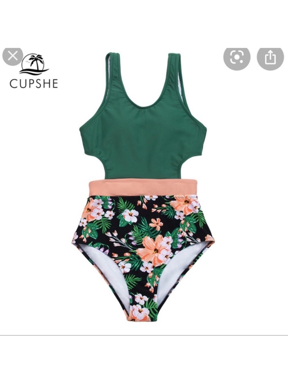 Cupshe Green & Peach Floral High-Waist One-Piece Swimsuit